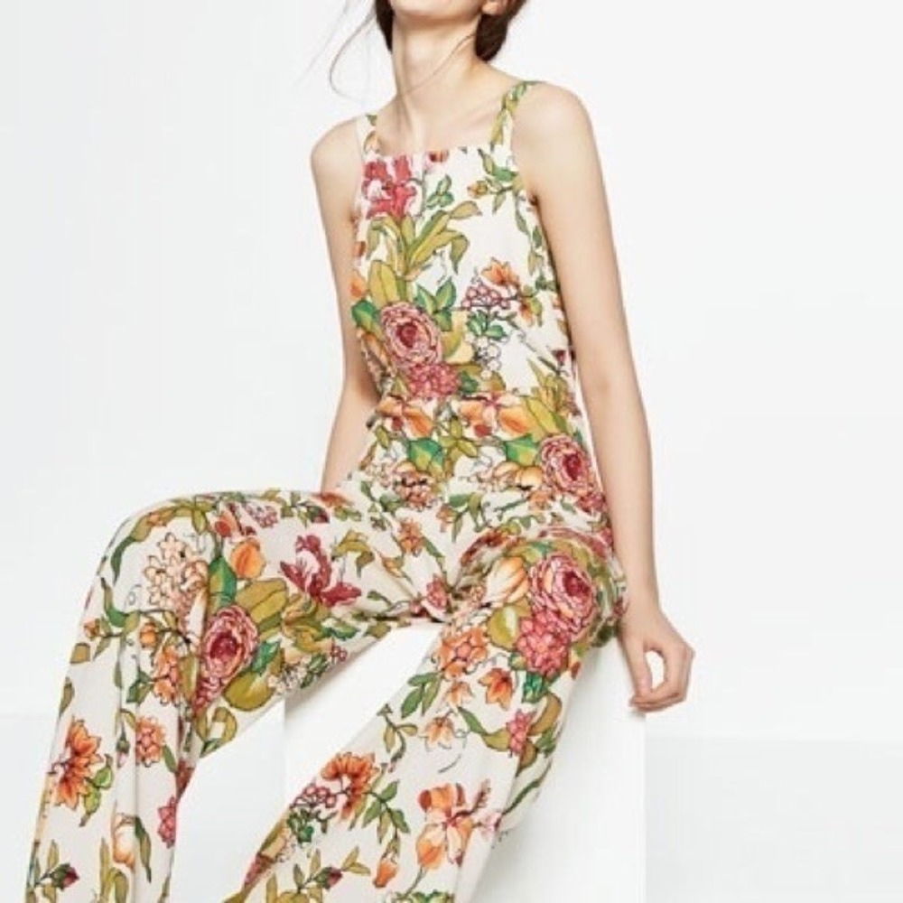 Zara Woman Floral Jumpsuit Wide Leg Romantic Strappy Romper / Size M - Picture 12 of 14